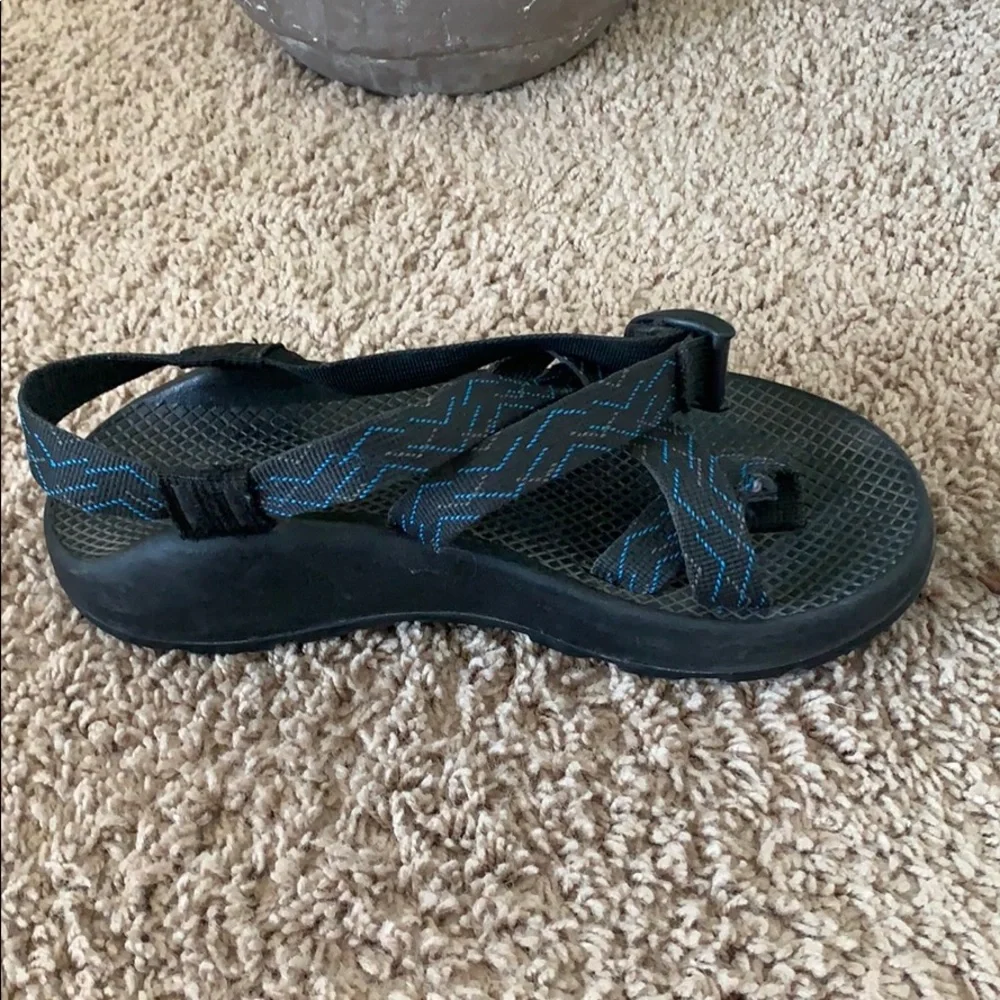 Chaco Black Sandals with Blue Strap Accents